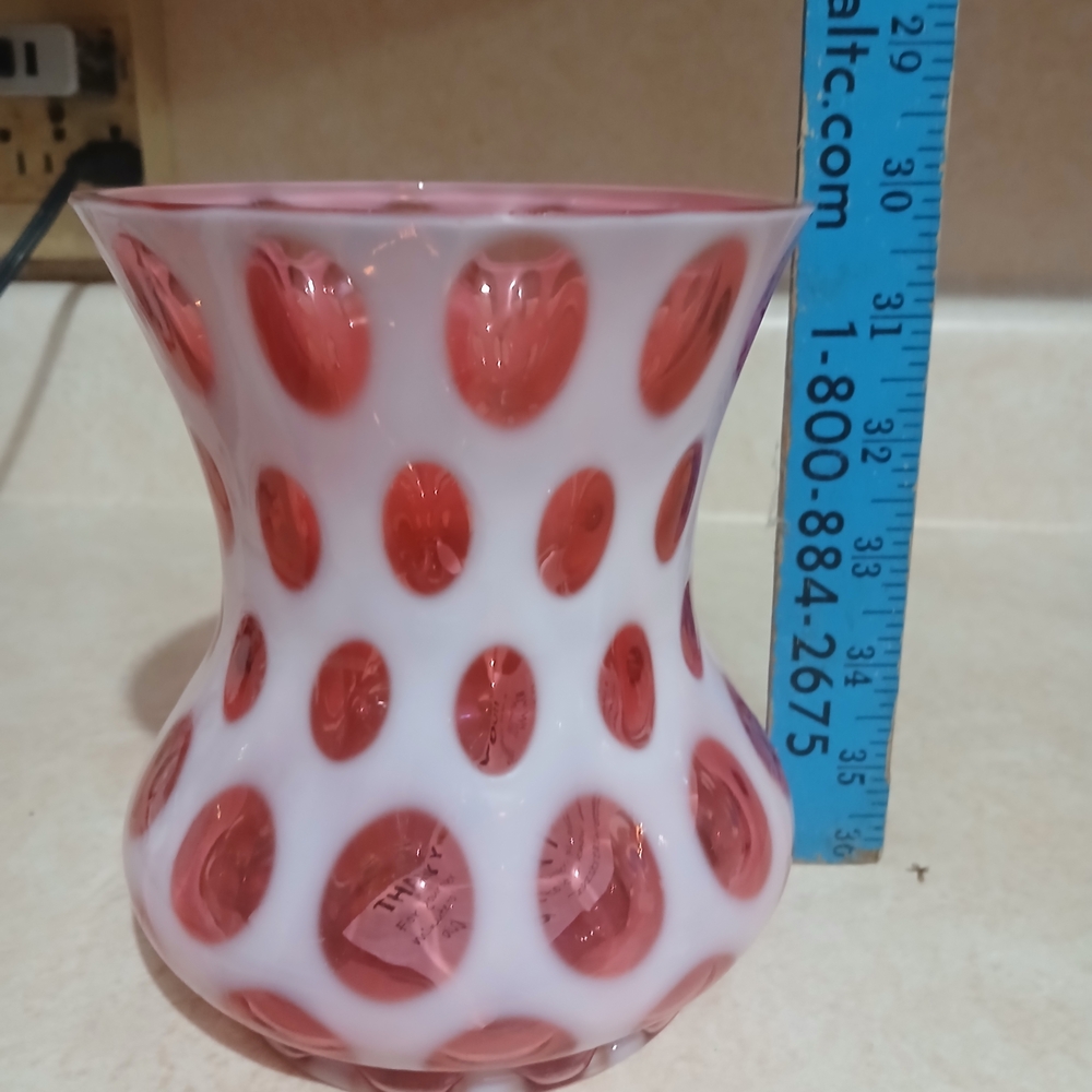 Fenton Red and White Polka Dot Vase